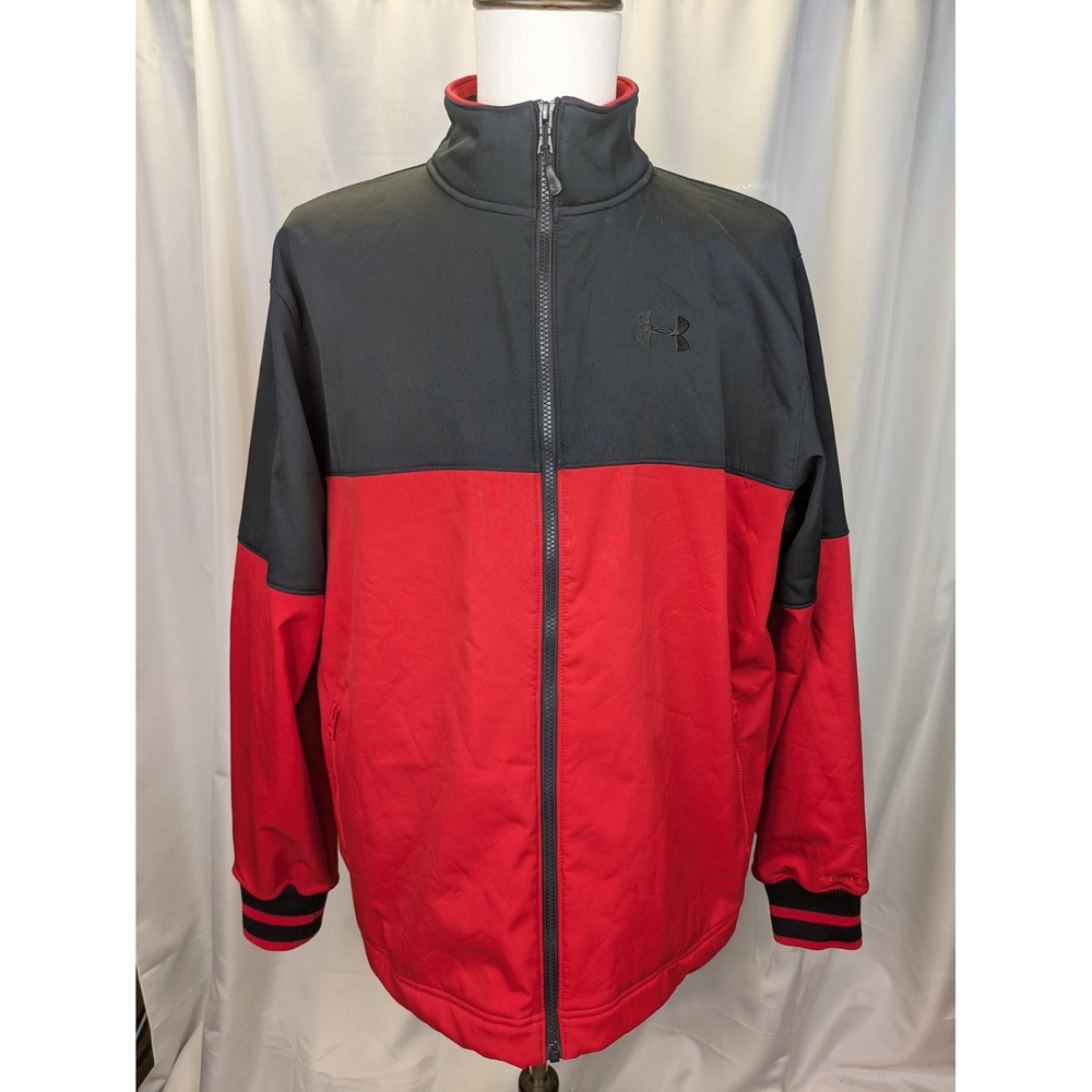 Under Armour UA Storm Mens XL Black Red Full Zip Athletic Jacket Water Resistant